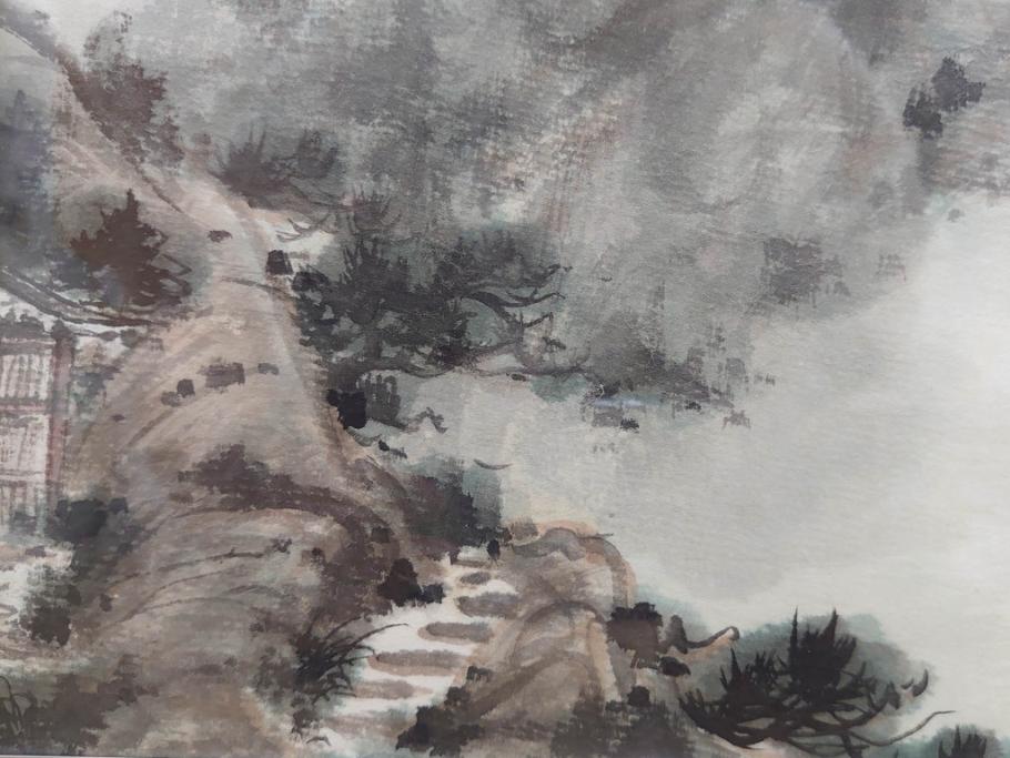 真作　中国　傅益瑶　15号　水墨画(墨絵、布引観音、風景画、女流画家、額装)(R-078410)