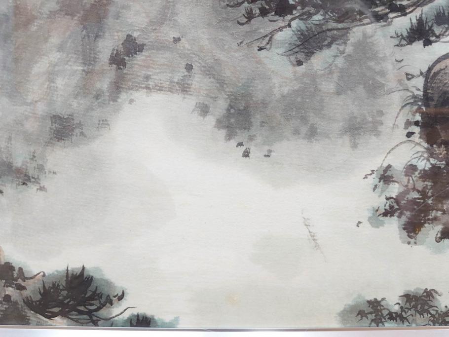 真作　中国　傅益瑶　15号　水墨画(墨絵、布引観音、風景画、女流画家、額装)(R-078410)