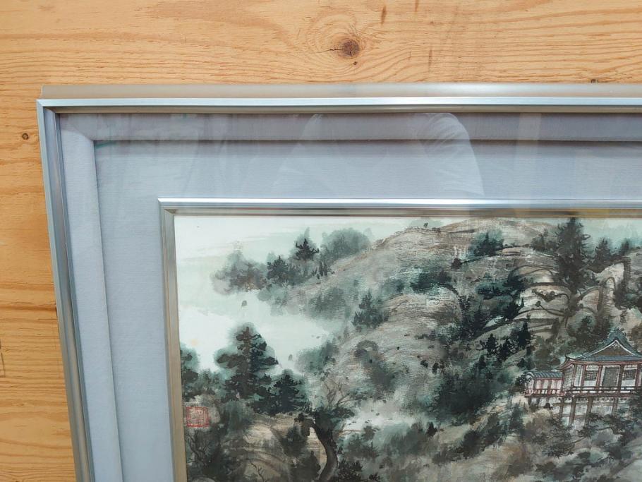 真作　中国　傅益瑶　15号　水墨画(墨絵、布引観音、風景画、女流画家、額装)(R-078410)