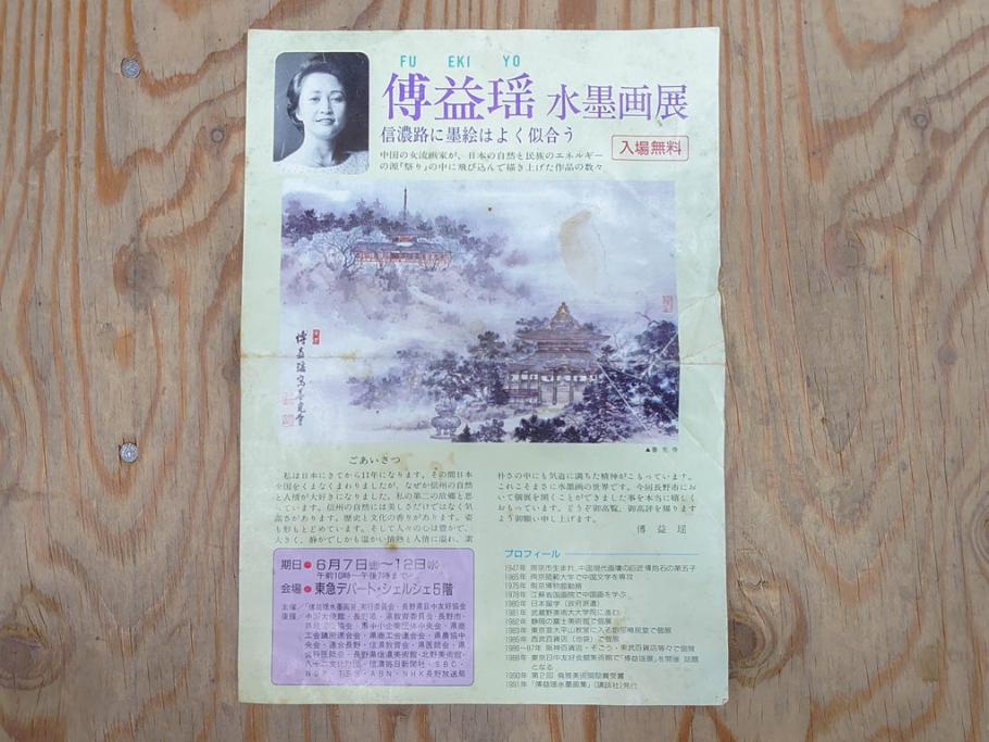 真作　中国　傅益瑶　15号　水墨画(墨絵、布引観音、風景画、女流画家、額装)(R-078410)