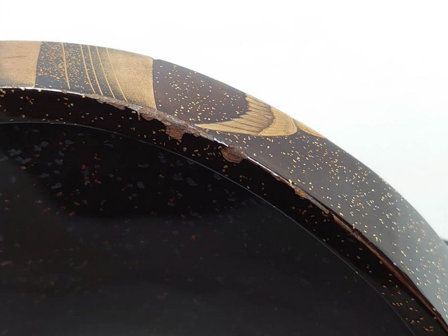 時代物　金蒔絵　大名武具　金の装飾が豪華な鐙(あぶみ、馬具、漆塗り、波千鳥)(R-078411)