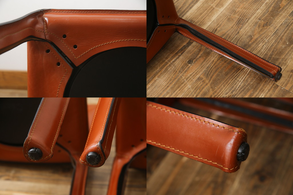 中古　Cassina(カッシーナ)　412　CAB(キャブ)　MARIO BELLINI(マリオベリーニ)　シンプルモダンな空間づくりに活躍するアームレスチェア2脚セット(ダイニングチェア、椅子、イス)(定価2脚で約47万5千円)(R-069823)