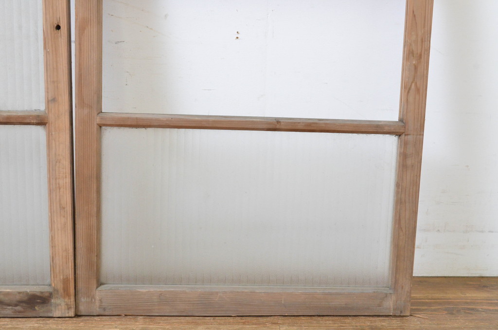 アンティーク建具　銀モールガラス入り!シンプルでどんなお部屋にも合わせやすいガラス窓2枚セット(ガラス戸、引き戸)(R-064315)