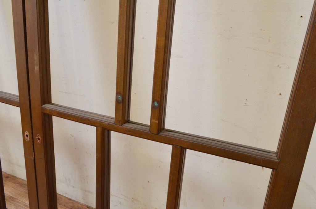 アンティーク建具　タモ材　大正ロマン　和モダンな空間作りにおすすめな古い洋館のガラス窓2枚セット(引き戸、ガラス戸)(R-069629)