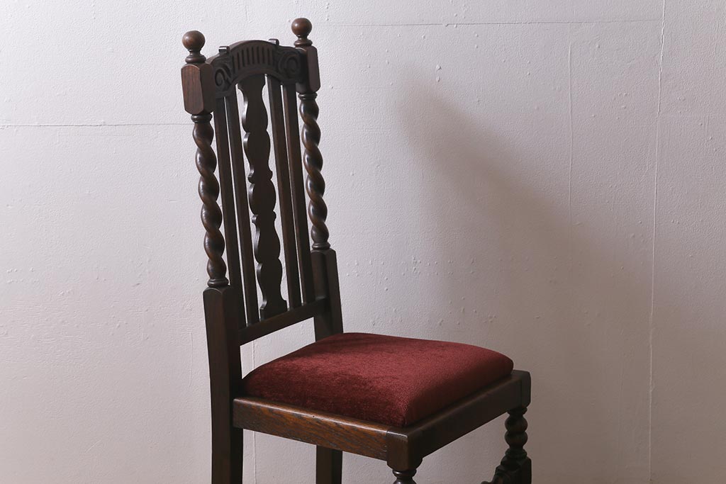 アンティーク家具　イギリス　オーク材　ジャコビアン様式　優美なデザインが魅力のダイニングチェア(椅子、ハイバックチェア)(R-041278)