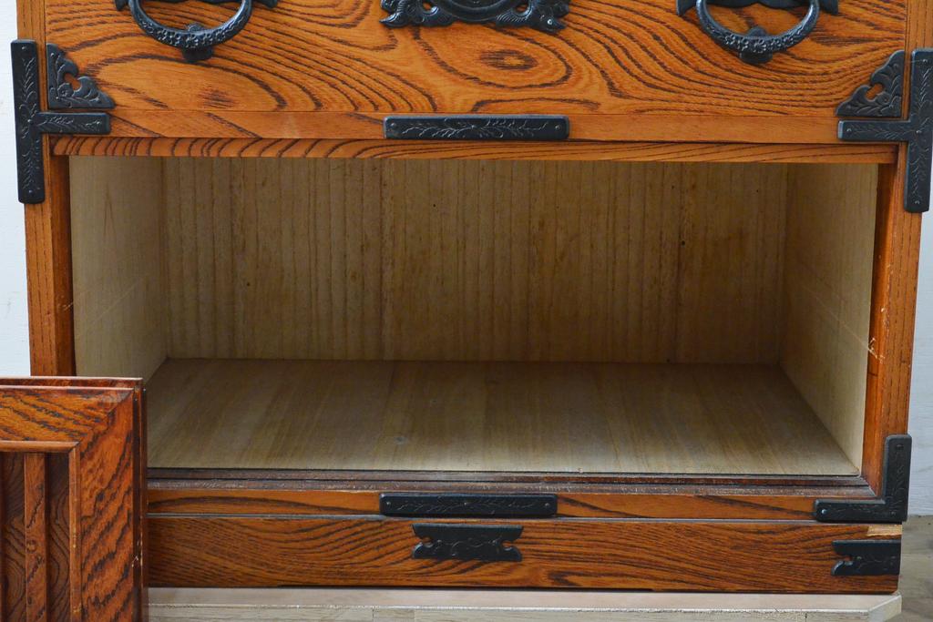 中古　美品　岩谷堂箪笥　ハッキリとした木目が目を引く縦型チェスト(和タンス、衣装箪笥、引き出し)(R-059165)