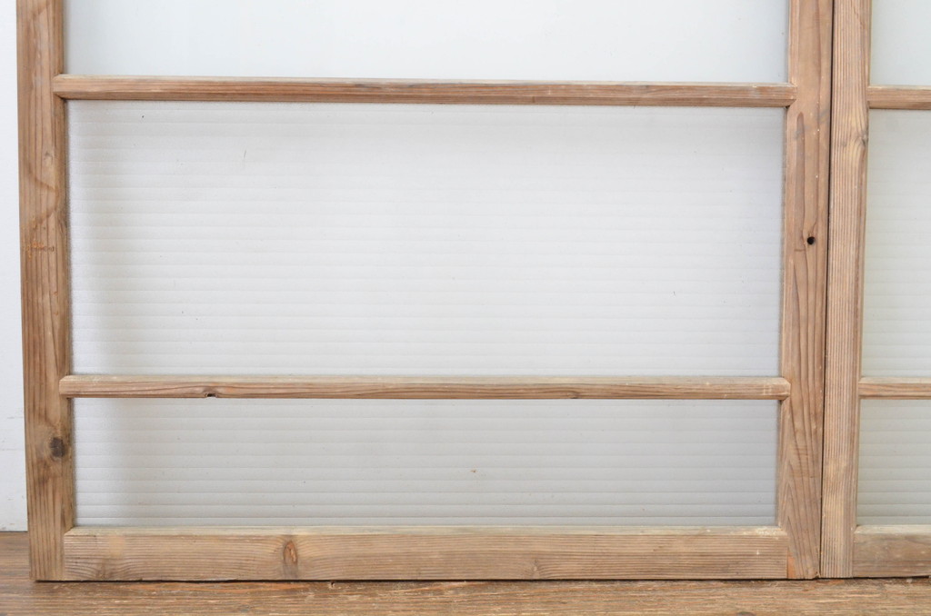 アンティーク建具　銀モールガラス入り!シンプルでどんなお部屋にも合わせやすいガラス窓2枚セット(ガラス戸、引き戸)(R-064317)