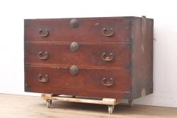 中古　リメイク　伝統工芸士・中沢和夫作　一峰　上品な和を演出する細やかな金具が魅力的な加茂桐箪笥・上段(胴丸、桐たんす、衣装箪笥、和タンス、洋服タンス)(R-053390)