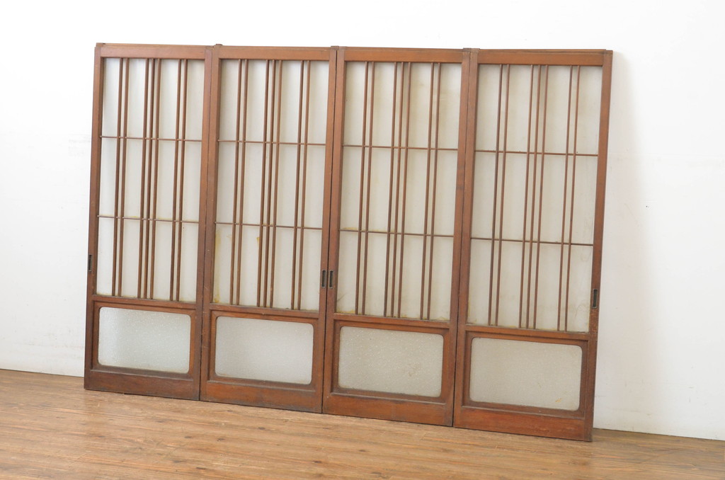 アンティーク建具　レトロな空間づくりにオススメなガラス窓4枚セット(ガラス戸、引き戸)(R-064329)