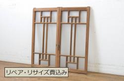 和製アンティーク　大正〜昭和初期　古い洋館のチーク材フィックス戸(2)