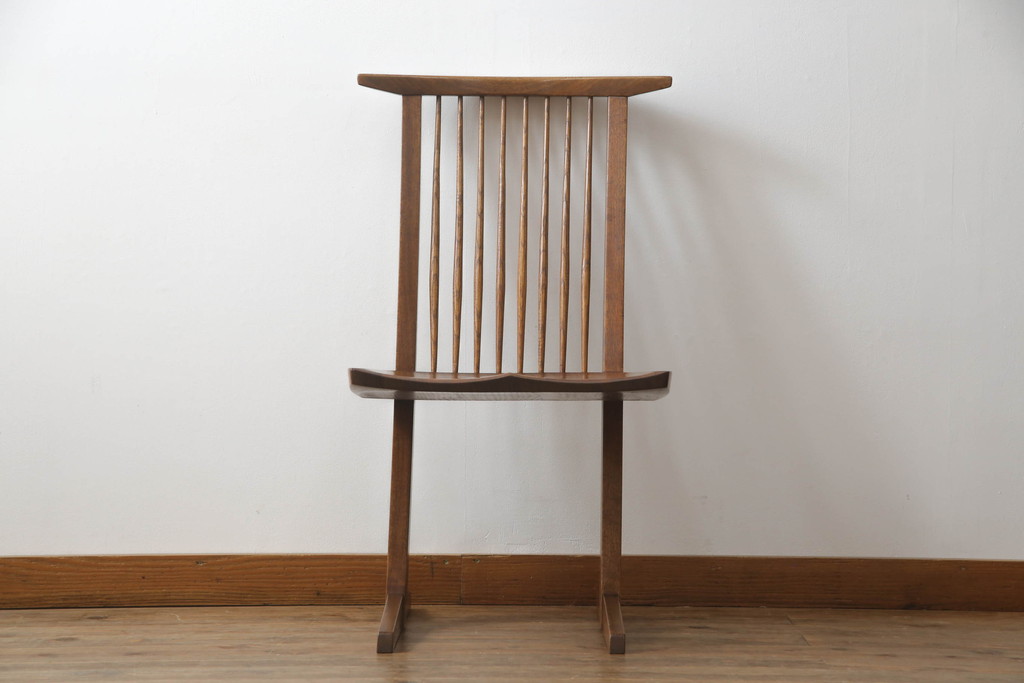 アメリカビンテージ　レア　ジョージナカシマ　刻印なしの年代もの!!　小田急ハルク購入　コノイドチェア(CONOID CHAIR)　CN101　スタイリッシュな佇まいのサイドチェア(板座チェア、ダイニングチェア、椅子、イス)(R-068123)