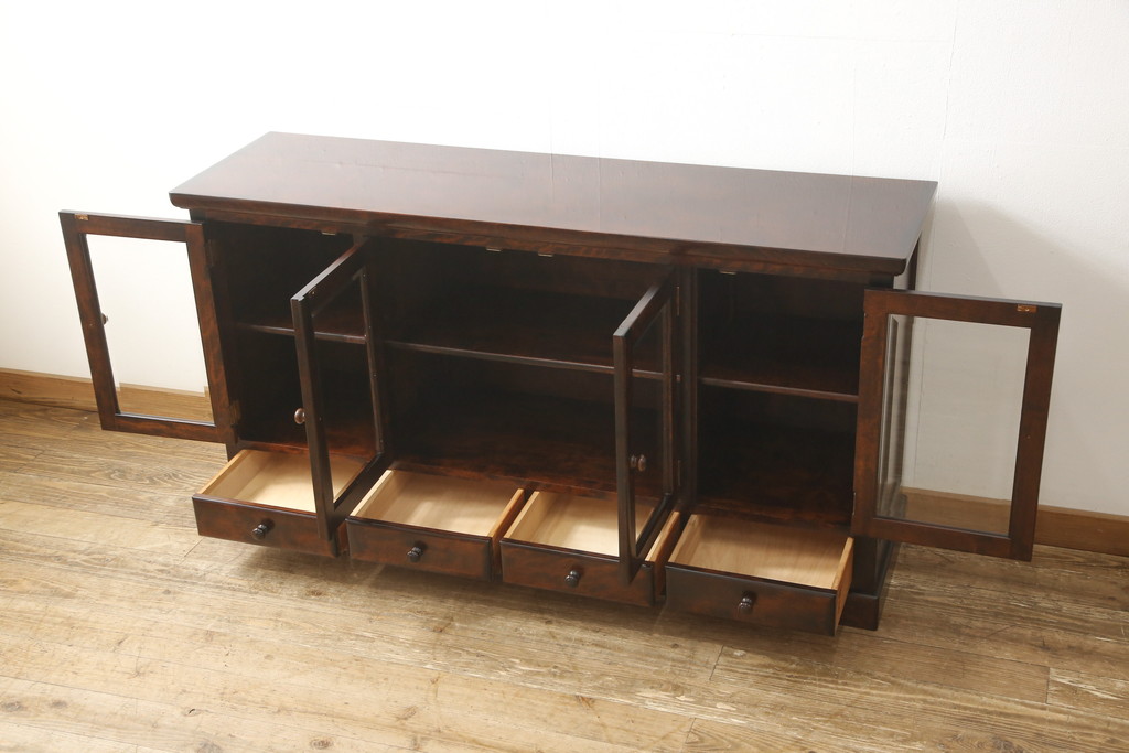 中古　北の匠　山室家具製作所　和モダンなお部屋づくりにオススメのサイドボード(キャビネット、収納棚、戸棚、食器棚)(R-059042)