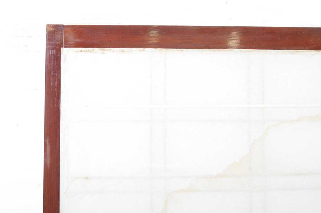 アンティーク建具　漆塗り　風情のあるデザインが魅力のガラス入り障子戸2枚セット(引き戸、ガラス帯戸)(R-064121)