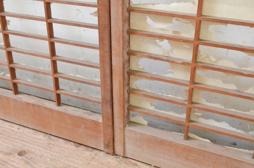 アンティーク建具　どこか懐かしい雰囲気溢れる障子戸2枚セット(引き戸、障子窓)(R-069639)
