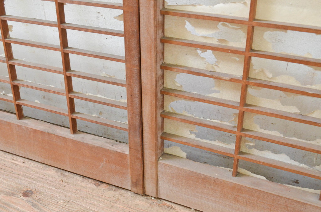 アンティーク建具　どこか懐かしい雰囲気溢れる障子戸2枚セット(引き戸、障子窓)(R-069639)
