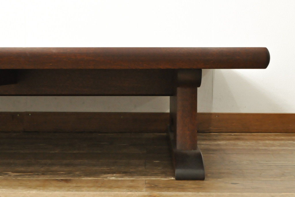 和製ビンテージ　脚のデザインが特徴的 分厚い天板のニレ材座卓(ローテーブル、ヴィンテージ)(R-059197)
