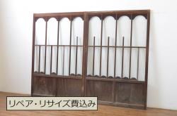 アンティーク建具　大正ロマン　アールデコな幅広ガラス戸2枚セット(引き戸)(R-064132)
