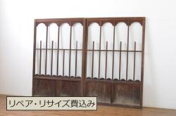 アンティーク建具　大正ロマン　アールデコな幅広ガラス戸2枚セット(引き戸)(R-064133)