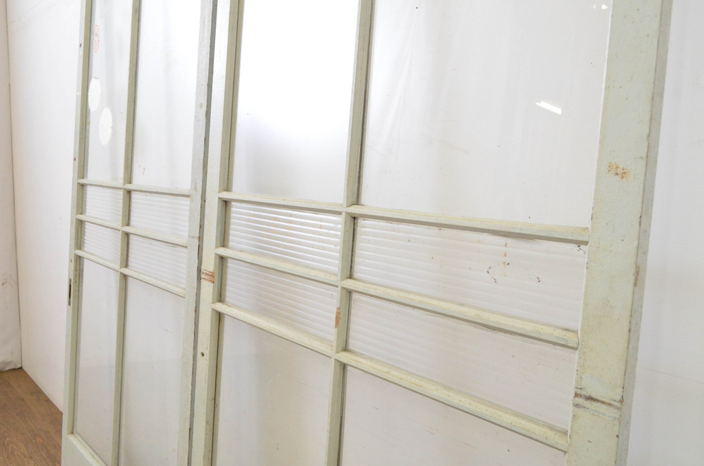 アンティーク建具　レトロな雰囲気たっぷりな背の高い店舗用ガラス戸2枚セット(引き戸)(R-064276)