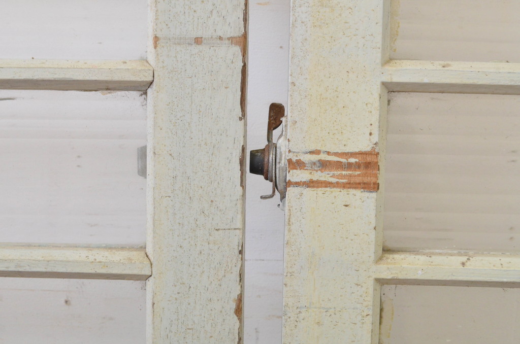 アンティーク建具　レトロな雰囲気たっぷりな背の高い店舗用ガラス戸2枚セット(引き戸)(R-064276)