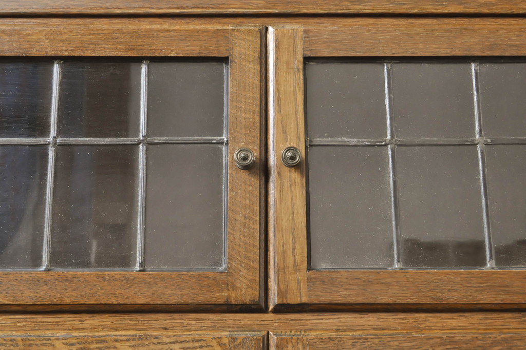 イギリスアンティーク　Minty Oxford(ミンティ オックスフォード)社製　オーク材　クラシカルな佇まいが魅力!!ステンドグラス入りのスタッキングブックケース(本棚、本箱、キャビネット、収納棚、戸棚)(R-063182)