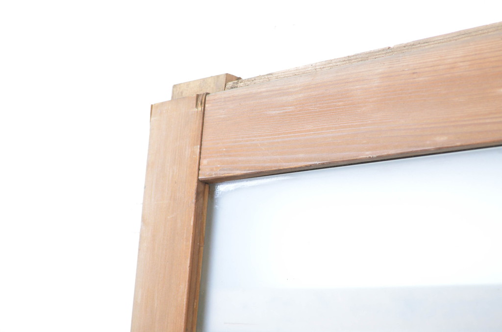 アンティーク建具　厚手の枠が上質な横桟ガラス戸2枚セット(ガラス舞良戸、引き戸)(R-064282)