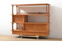 ラフジュ工房オリジナル　古建具リメイク　和モダンな空間づくりにおすすめ!組子引き戸が和の風情を高める書院収納棚(本箱、本棚、書棚、戸棚)(R-050880)