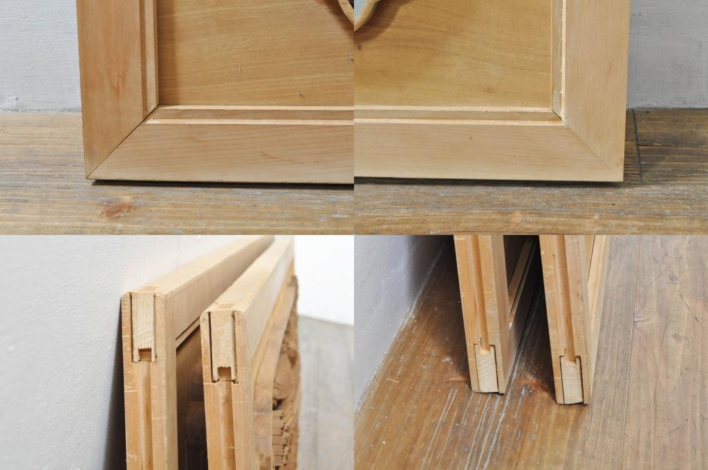 アンティーク建具　井波彫刻　壽山作　松の木と風情ある風景の図柄が美しい両面彫刻欄間2枚セット(明かり取り、明り取り)(R-076355)