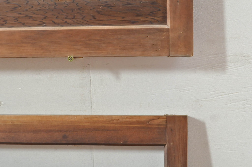 アンティーク建具　かわいらしい波千鳥の透かし彫り入り欄間2枚セット(明り取り、明かり取り)(R-076358)