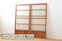中古　ブランド家具　総ナラ(楢)材　立派な彫刻の高級ドア1枚(オークドア、扉、木製ドア、玄関ドア、建具)(R-063786)