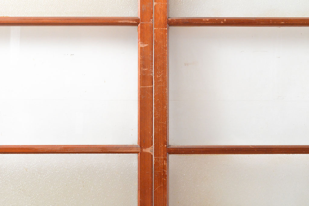 アンティーク建具　シンプルなデザインのガラス戸2枚(引き戸、建具)(R-054091)