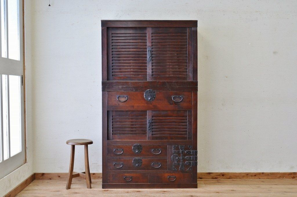 極上美品!シックな二段重ね時代箪笥帳場箪笥