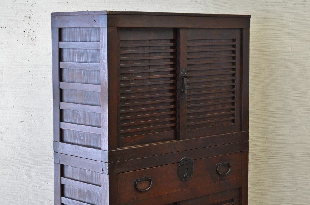 極上美品!シックな二段重ね時代箪笥帳場箪笥