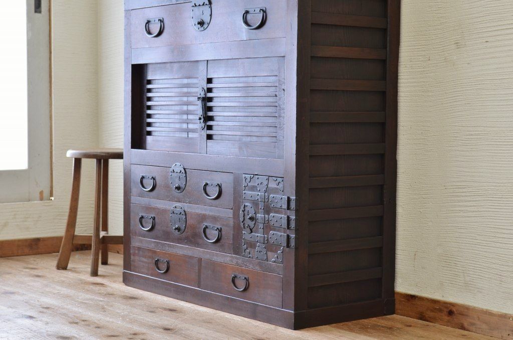 極上美品!シックな二段重ね時代箪笥帳場箪笥
