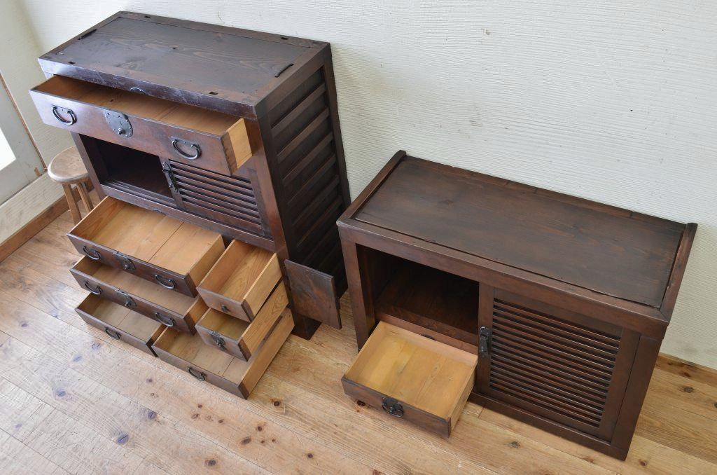 極上美品!シックな二段重ね時代箪笥帳場箪笥