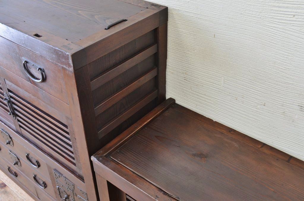 極上美品!シックな二段重ね時代箪笥帳場箪笥