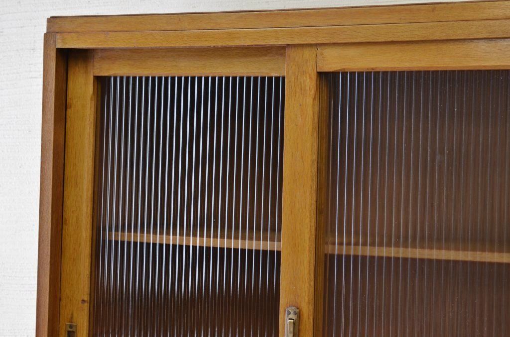 アンティーク家具　☆アンティークモールガラス二段重ね食器棚(収納棚)