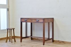 アンティーク家具　古い木味の引き出し付きアンティーク平机(テーブル)