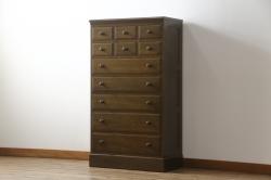 中古　横浜クラシック家具　ノックオンウッド(knockonwood)　コロニアルシリーズ(Hand Made)　オーク材　クラシカルな佇まいのチェスト(引き出し、洋服タンス、ハイチェスト)(定価約33万円)(R-064026)