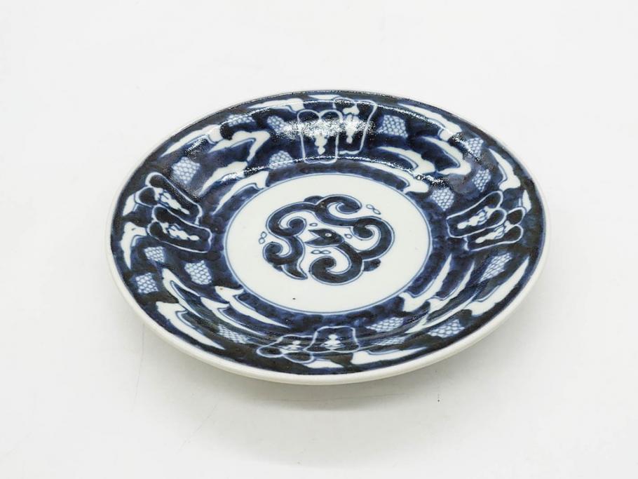 金継ぎが素敵◇古伊万里 花文蛸唐草染付中皿 骨董・antiques 器