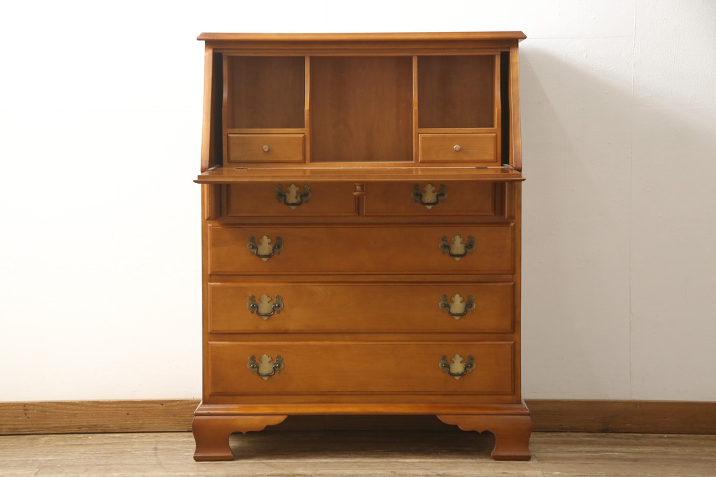 中古　横浜クラシック家具　ダニエル(Daniel)　アーリーアメリカン　気品漂うライティングビューロー(ワークデスク、机、在宅ワーク、在宅用チェスト)(R-051279)
