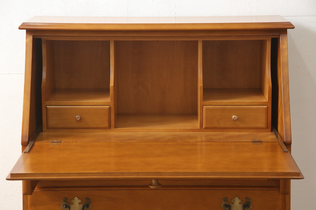 中古　横浜クラシック家具　ダニエル(Daniel)　アーリーアメリカン　気品漂うライティングビューロー(ワークデスク、机、在宅ワーク、在宅用チェスト)(R-051279)