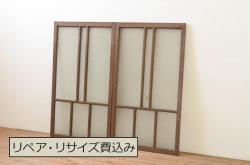 アンティーク建具　欅(ケヤキ)材　懐かしい雰囲気漂う板戸窓4枚セット(引き戸)(R-077980)