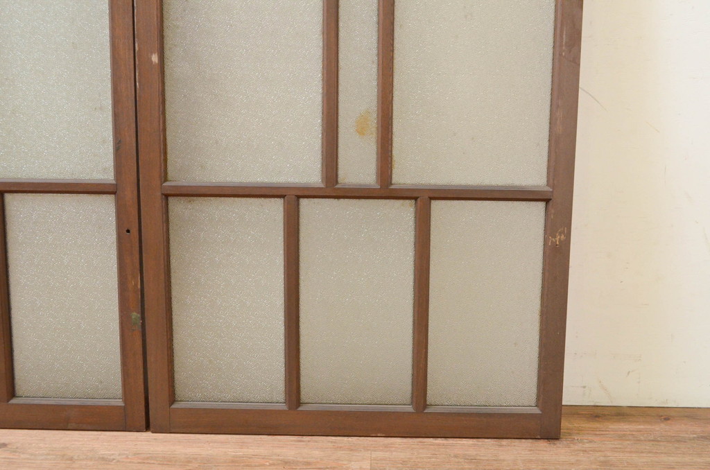 アンティーク建具　上手物!!　タモ材　両面　両取り　大正ロマンなお部屋作りにおすすめなガラス窓2枚セット(引き戸、ガラス戸)(R-069644)