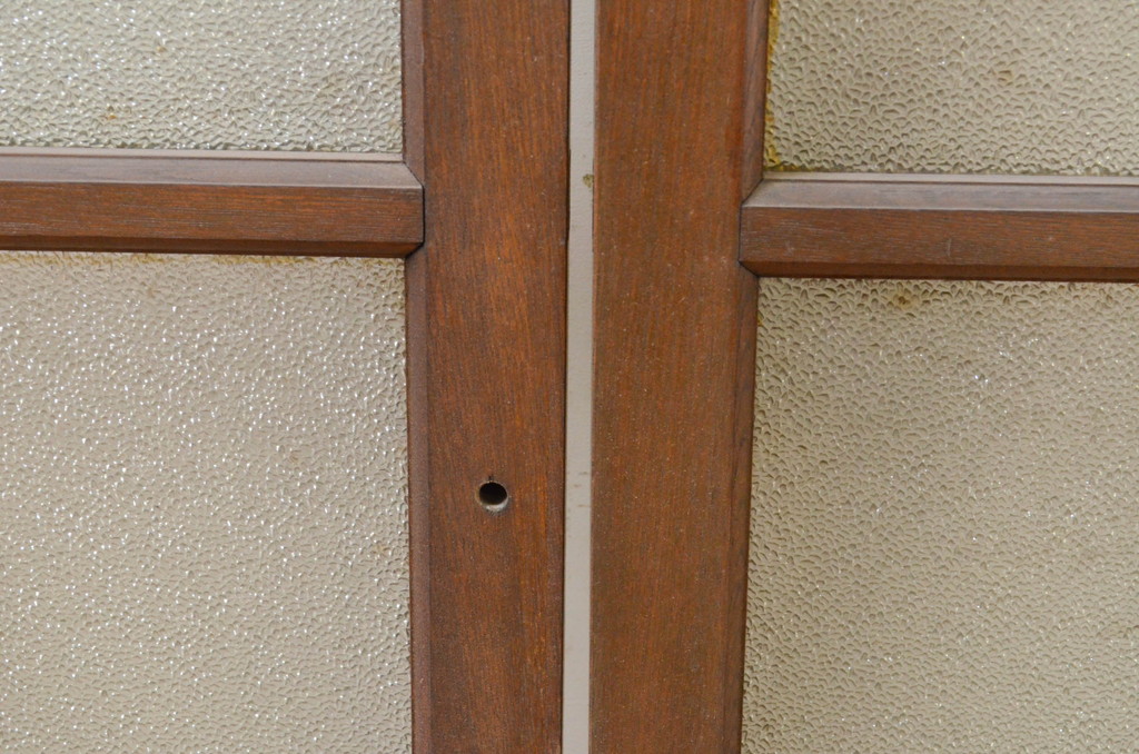 アンティーク建具　上手物!!　タモ材　両面　両取り　大正ロマンなお部屋作りにおすすめなガラス窓2枚セット(引き戸、ガラス戸)(R-069644)