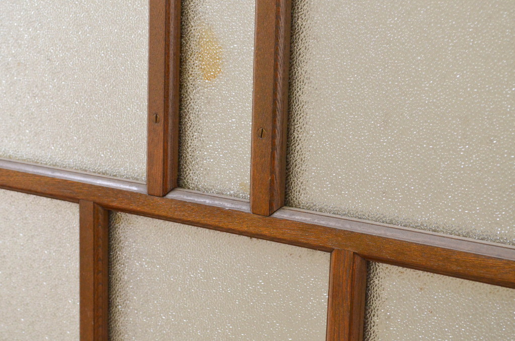 アンティーク建具　上手物!!　タモ材　両面　両取り　大正ロマンなお部屋作りにおすすめなガラス窓2枚セット(引き戸、ガラス戸)(R-069644)