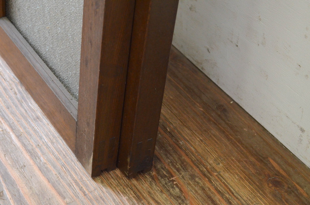 アンティーク建具　上手物!!　タモ材　両面　両取り　大正ロマンなお部屋作りにおすすめなガラス窓2枚セット(引き戸、ガラス戸)(R-069644)