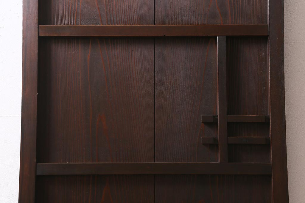 アンティーク建具　和製アンティーク　昭和中期　ダイヤガラス入り　味わい深い木の風合いが魅力的な木製扉(ドア、開き戸、建具)(R-041411)