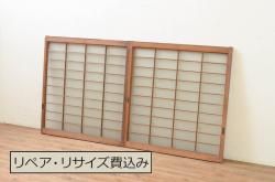 アンティーク建具　シンプルな木製フレームのガラス戸3枚セット(建具、引き戸)(R-036748)
