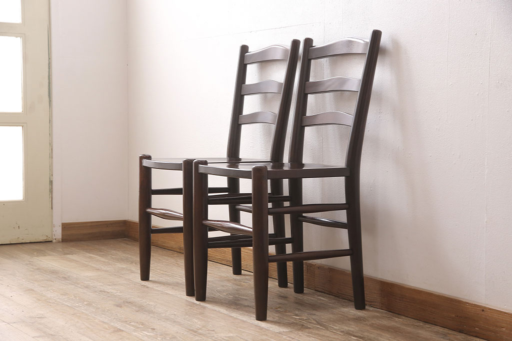 中古　松本民芸家具　シンプルでシックなダイニングチェア2脚セット(イス、椅子)(R-048199)